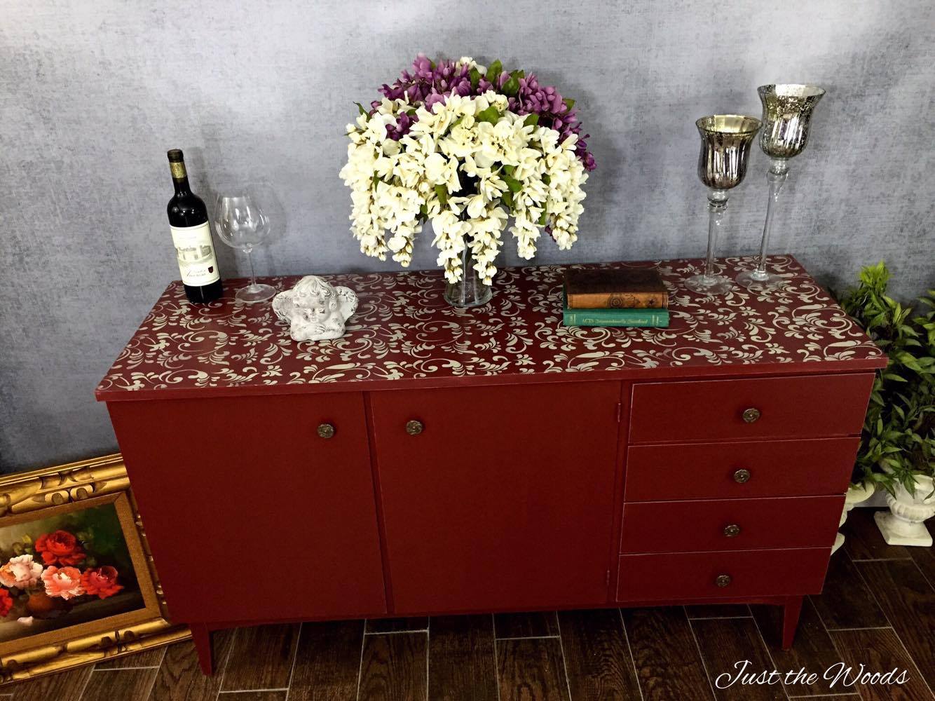 Custom Painted Cranberry Credenza