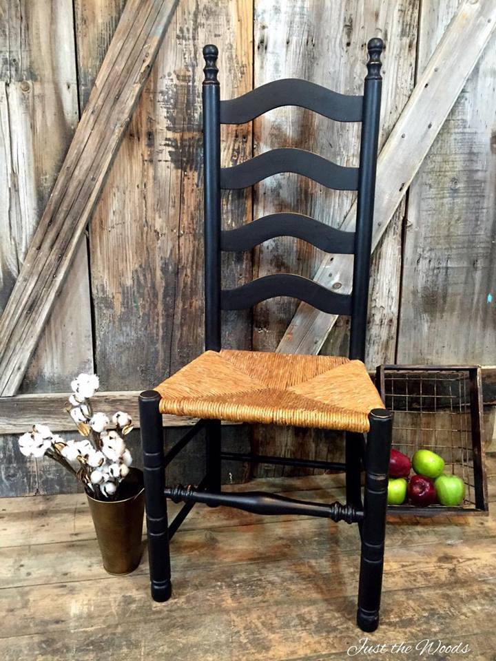 Black distressed ladder back chair