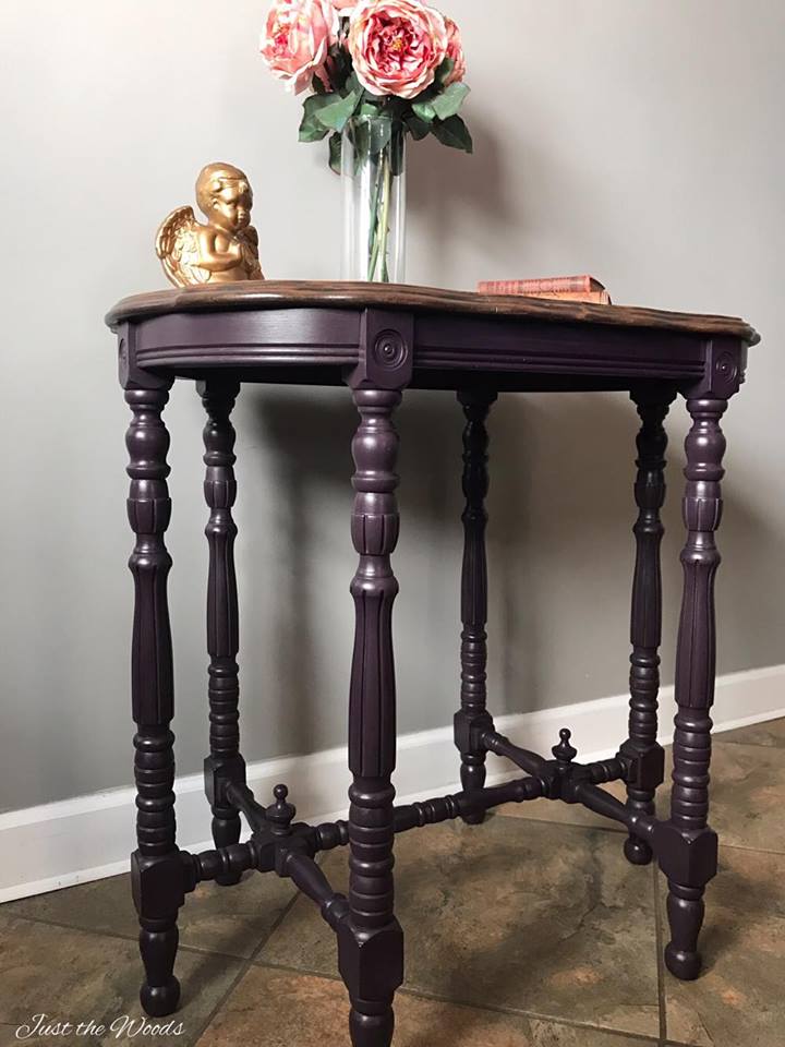 Antique Parlor Table Painted Eggplant with Stain Top