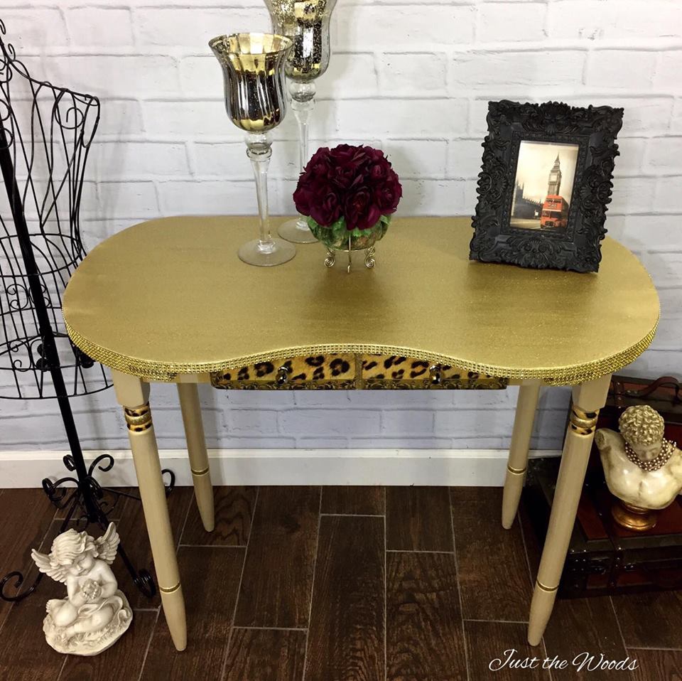 Glam Glitter Desk with Leopard Print, Stripes & Rhinestones