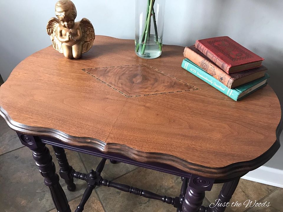 Antique Parlor Table Painted Eggplant with Stain Top