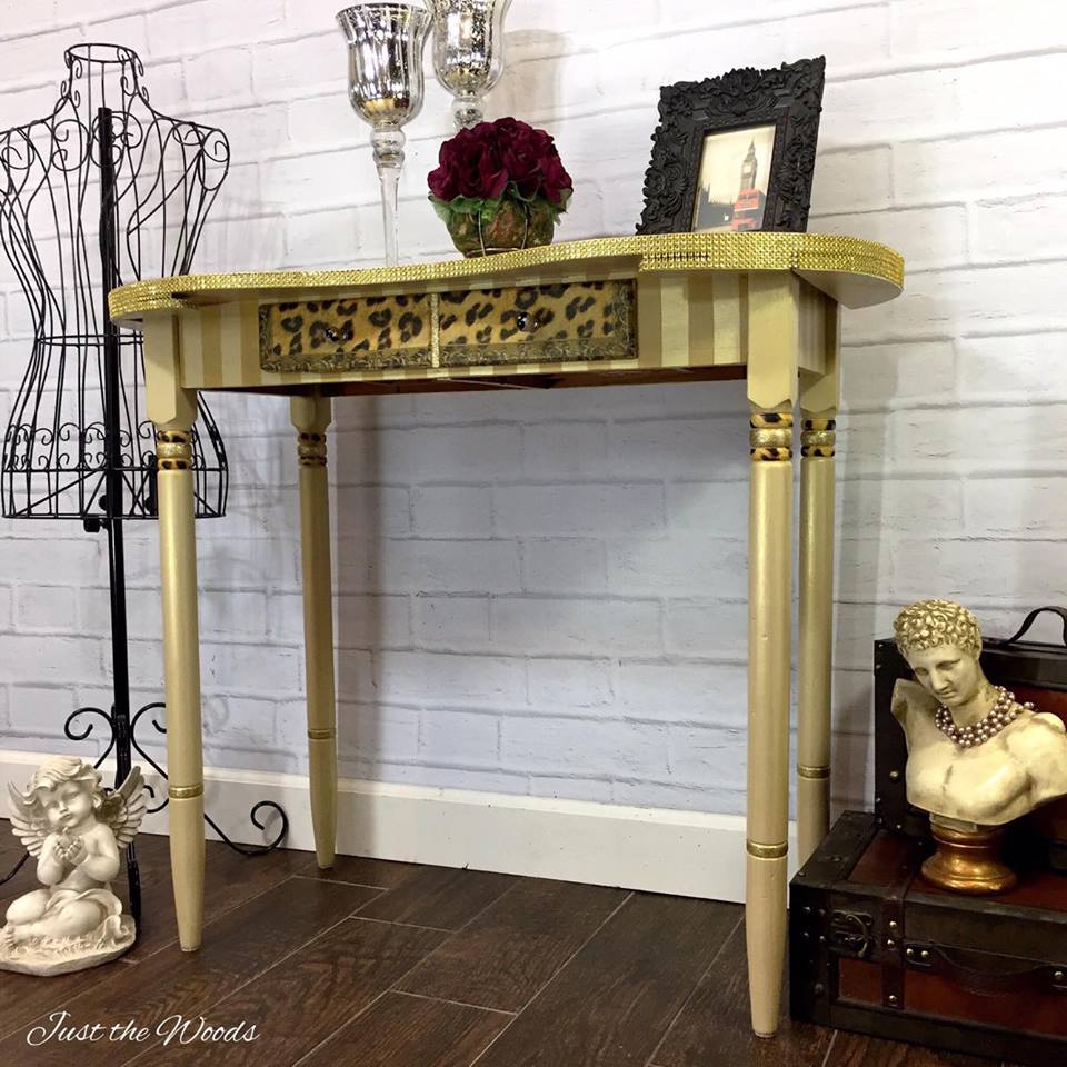 Glam Glitter Desk with Leopard Print, Stripes & Rhinestones
