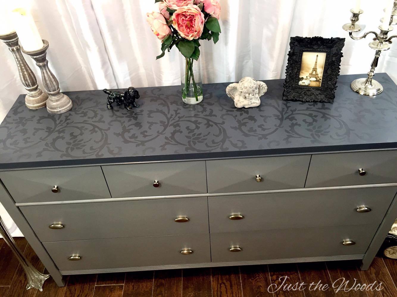 Custom dresser with tone on tone stencil