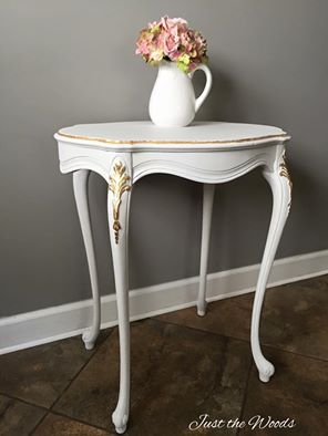 Solid wood hand painted table with gold leaf accents