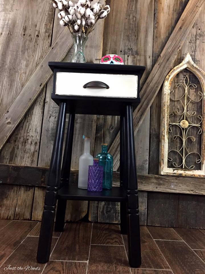 Painted Black Accent Table with Off White Drawer