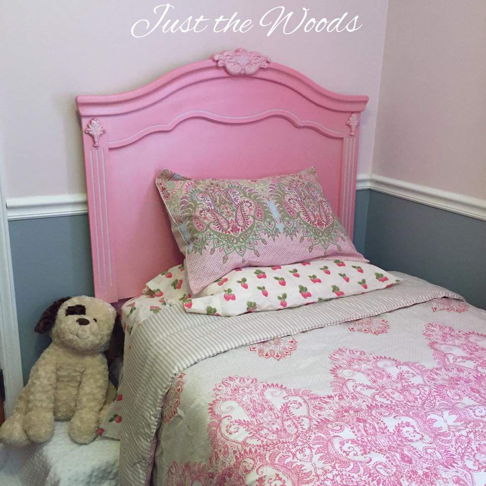 Pink and white twin headboard