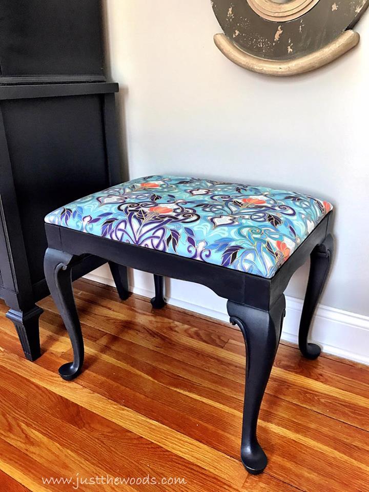 Reupholstered & Painted Vanity Seat