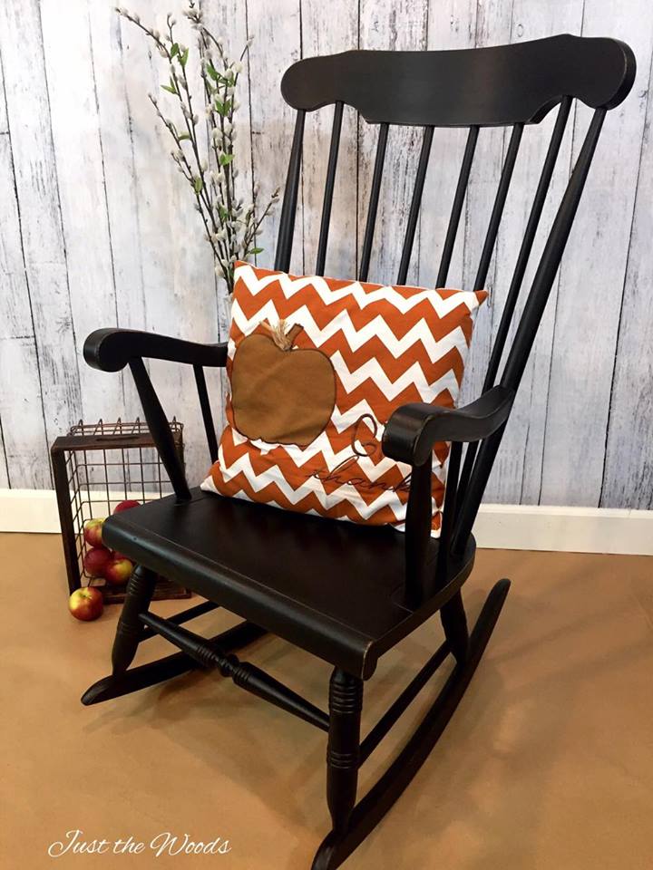 Vintage Rocking Chair Painted Black Distressed