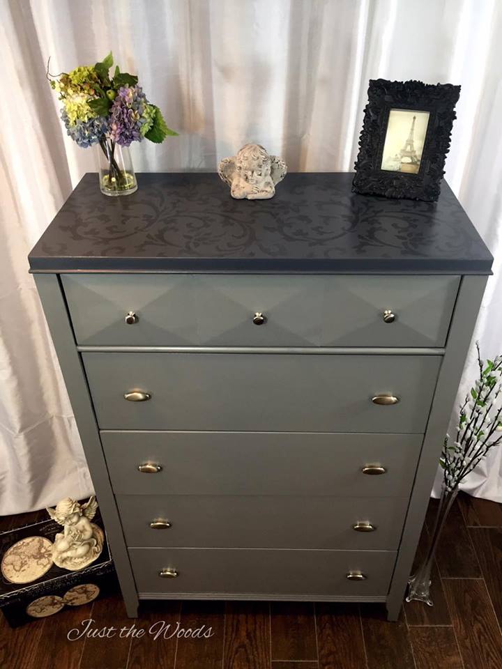 Custom dresser with tone on tone stencil