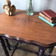 Antique Parlor Table Painted Eggplant with Stain Top