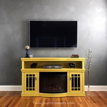 Media Stand with Electric Fireplace Painted Sunshine Yellow