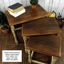 Wood Burned Stacking tables