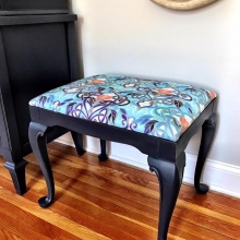 Reupholstered & Painted Vanity Seat