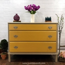 Vintage Dresser Painted Taupe with Yellow Drawers