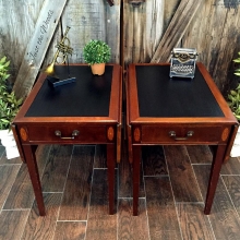 Leather top vintage drop side tables 