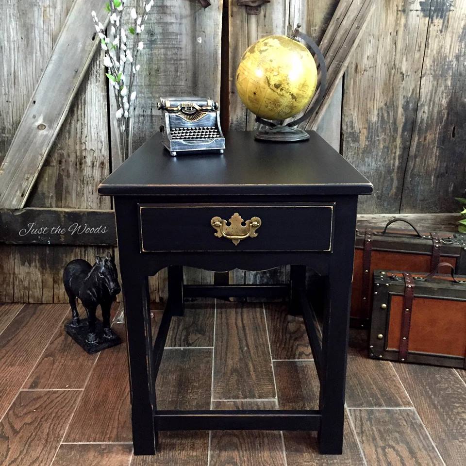 Distressed black end table