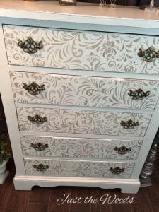 stenciled dresser, shabby chic dresser, painted dresser, tone on tone dresser