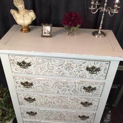 How to Get an Elegant Painted Shabby Chic Stenciled Dresser