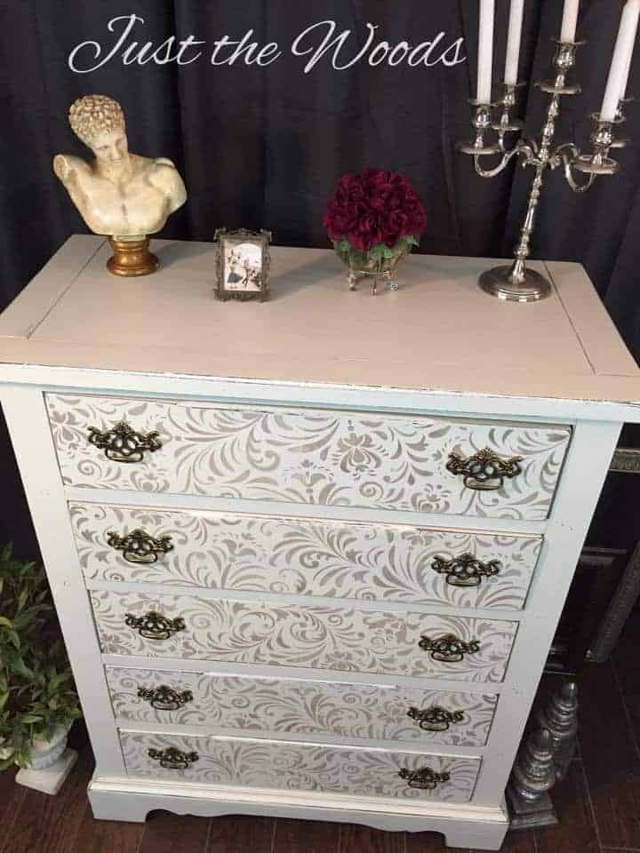 How to Get an Elegant Painted Shabby Chic Stenciled Dresser