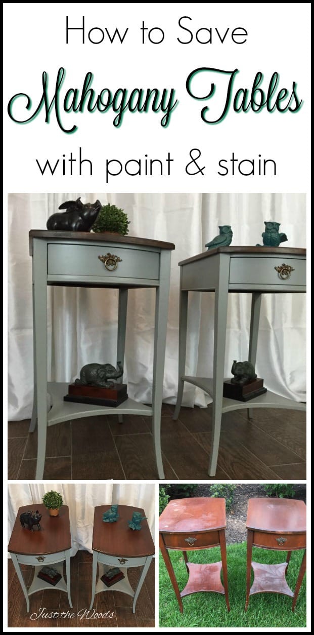 Painted Mahogany Tables in Mushroom Gray with Stain tops