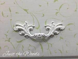 cottage chic, lily scroll, cutting edge stencil, cottage chic painted dresser, cottage chic style, cottage chic furniture, painted hardware