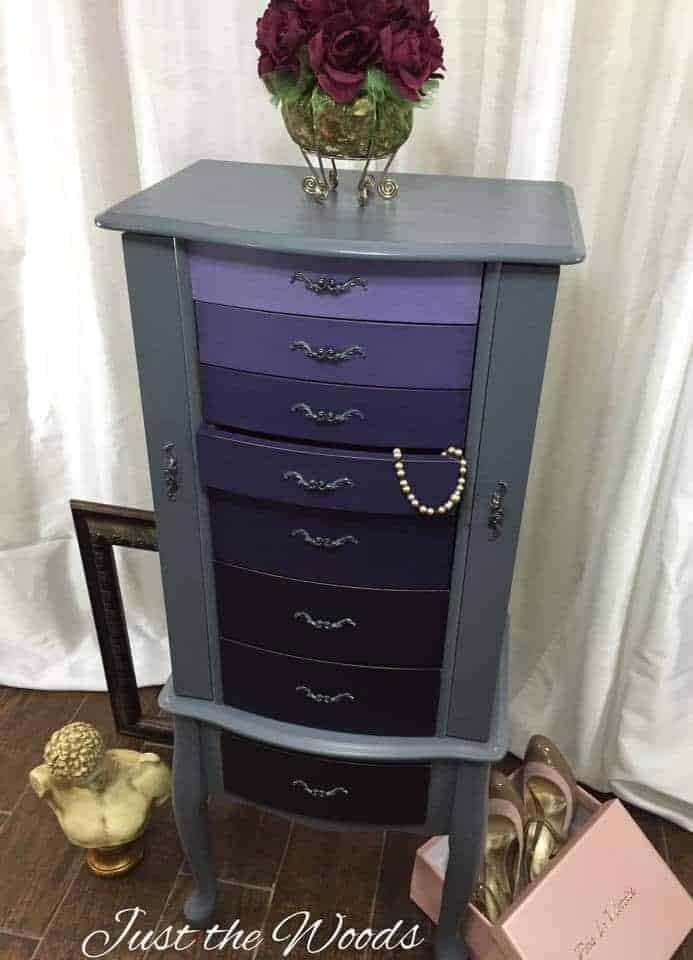 ombre Painted Jewelry Armoire, ombre painting technique, how to ombre paint, how to paint ombre