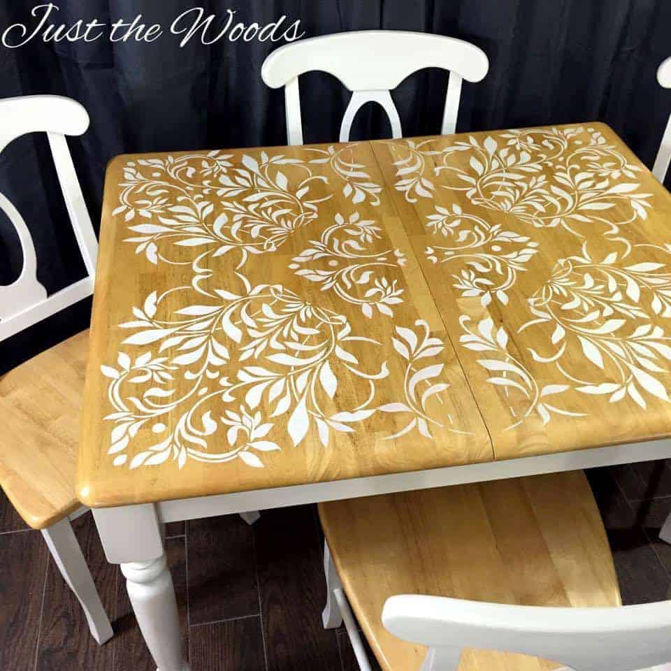 Painted Kitchen Table, stenciled dining table, stenciled dining room table, stenciled table ideas, stencils for furniture