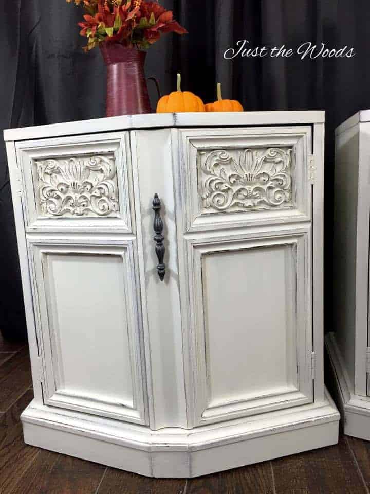 white distressed, chalk paint, shabby chic painted tables, shabby chic, vintage, ornate, new york, just the woods