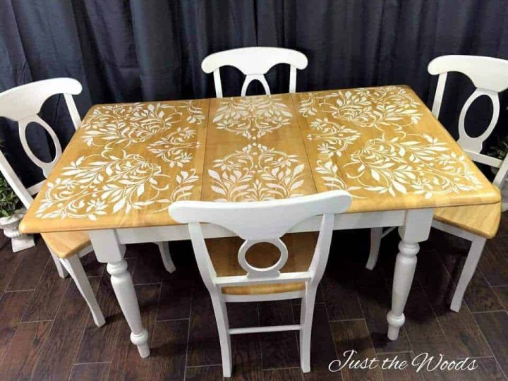 Darling Damask Stenciled Dining Room Table by Just the Woods