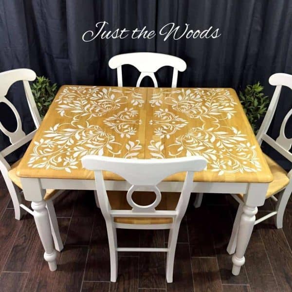 Darling Damask Stenciled Dining Room Table by Just the Woods