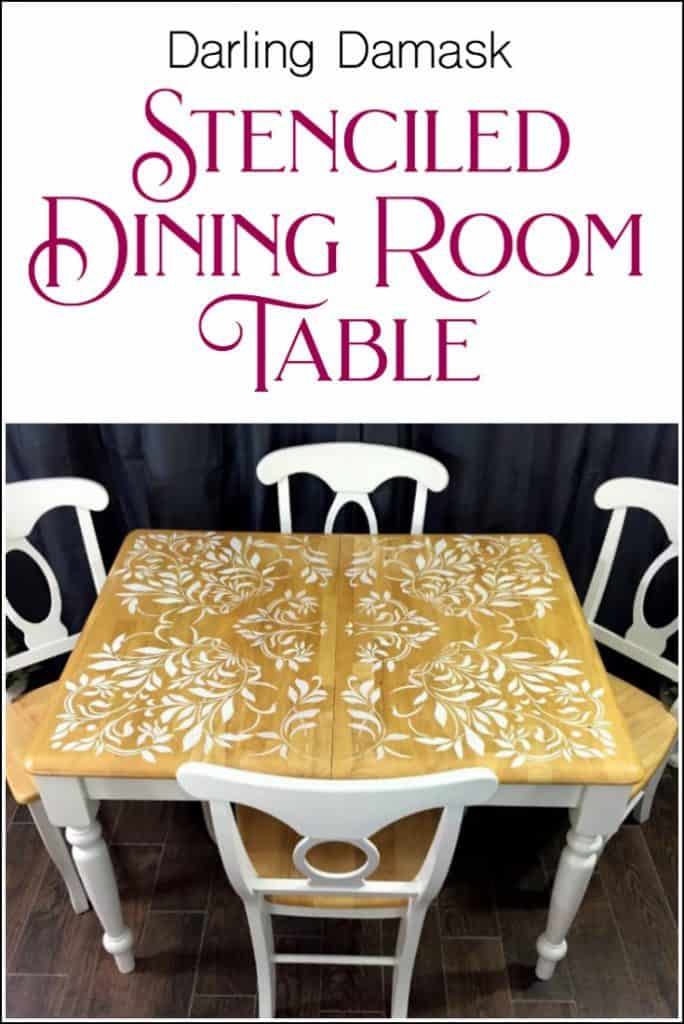 stenciled-table, stenciled dining room table, how to stencil a table top