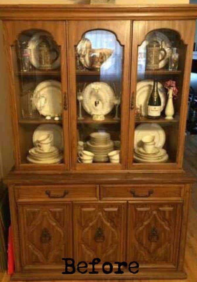 china cabinet turned into a curio cabinet, vintage china cabinet, unfinished china cabinet