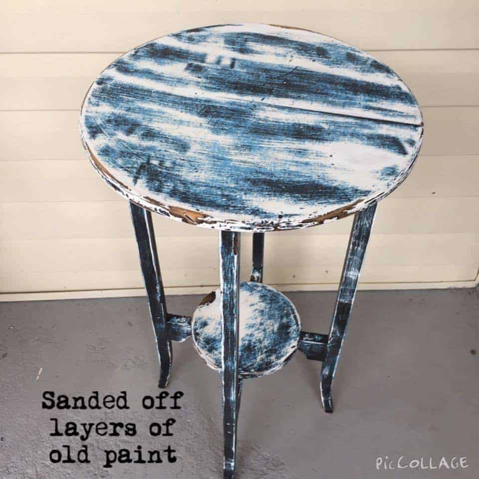 sanding layers of paint, wooden table