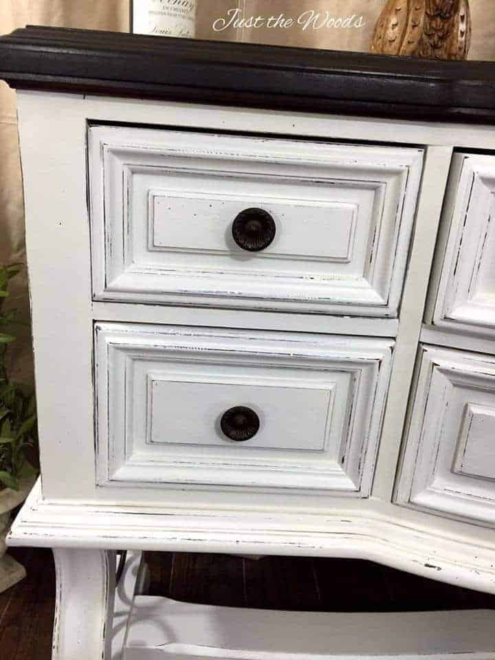 Distressed white painted buffet