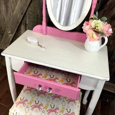 Custom Painted Little Girls Pink Pony Vanity