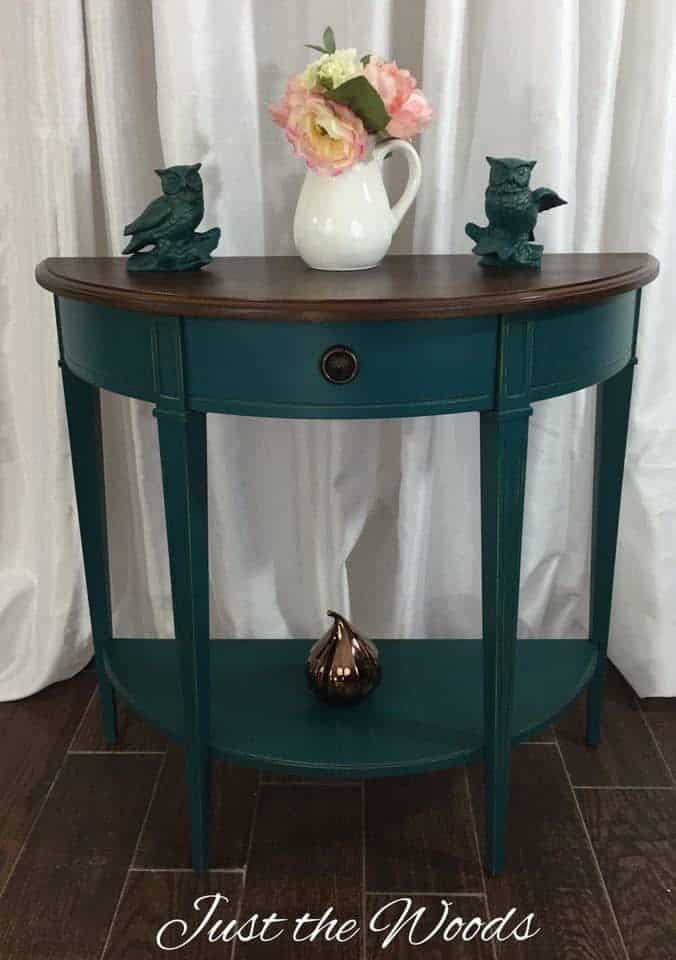 Deep teal console table with stain top / Just the Woods