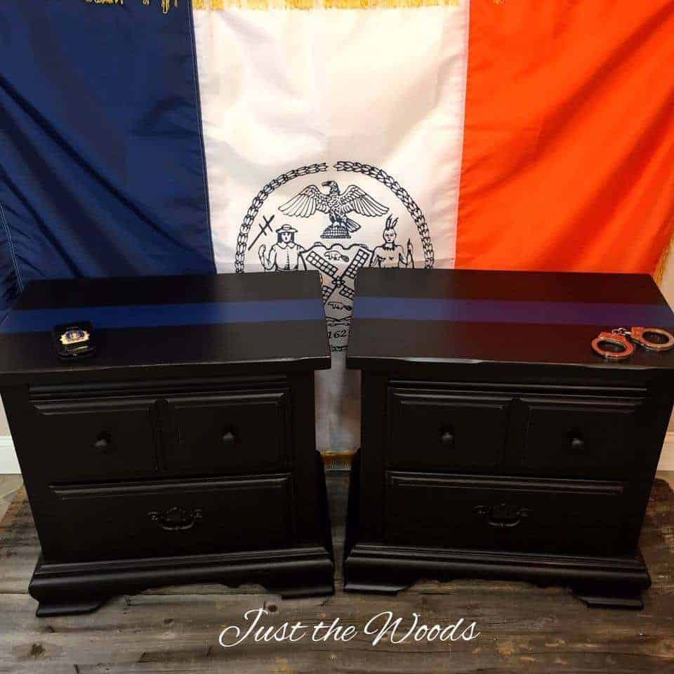 Thin Blue Line Tables and the Meaning Behind the Blue Line thin blue line tables, painted furniture, charity, nypd, just the woods, staten island, nyc, police, LEO, vintage