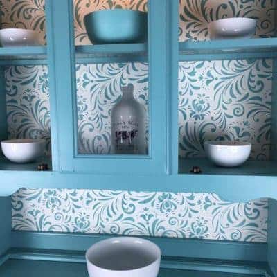 Sea Foam & Stencil China Cabinet