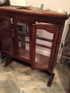 remove back to china cabinet, vintage furniture, painted furniture, painted china cabinet, stencil, nyc