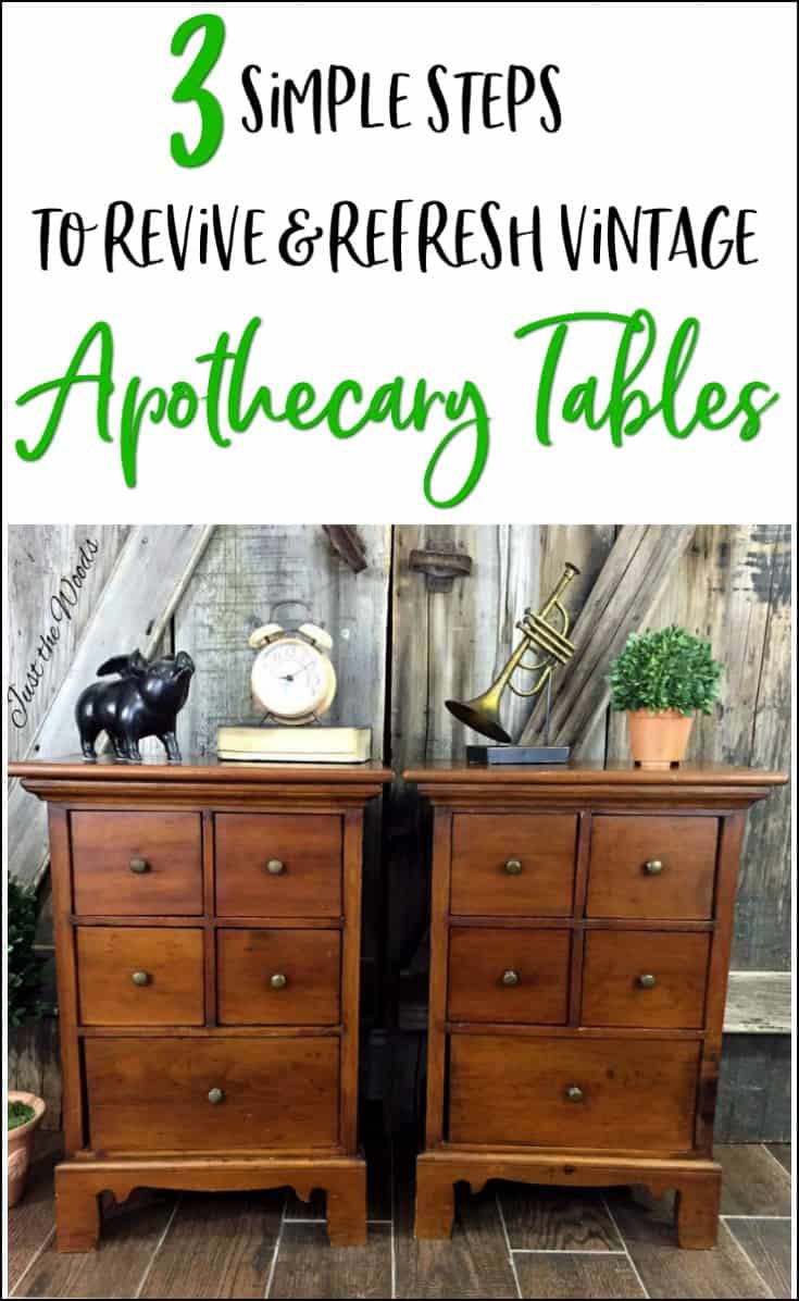 Save a pair of vintage handmade wooden apothecary tables in 3 simple steps. Restore and revive old wood. Not all furniture needs paint. See how to refresh old wooden furniture the easy way.