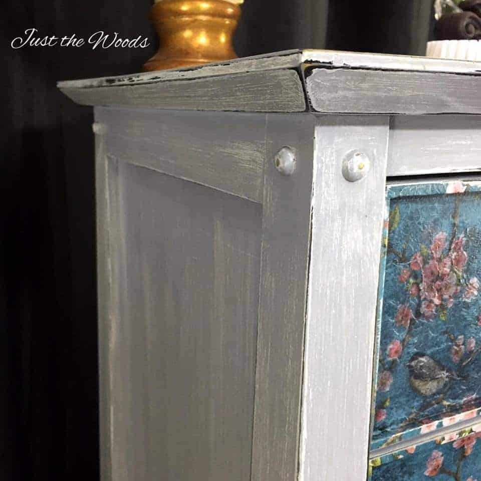 distressed, layered, weathered lingerie chest, painted furniture, just the woods, staten island, nyc, vintage, lingerie chest, birds and blooms