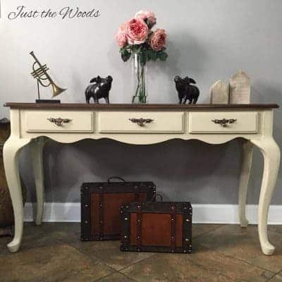 Toasted Almond Sofa Table with Stain Top & Surprise Stencil Drawers