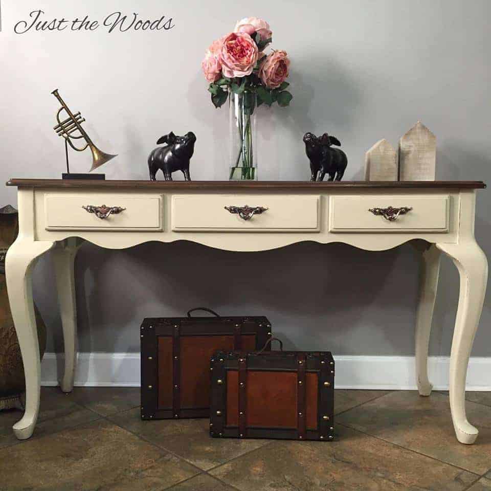 Toasted Almond Sofa Table with Stenciled Drawers