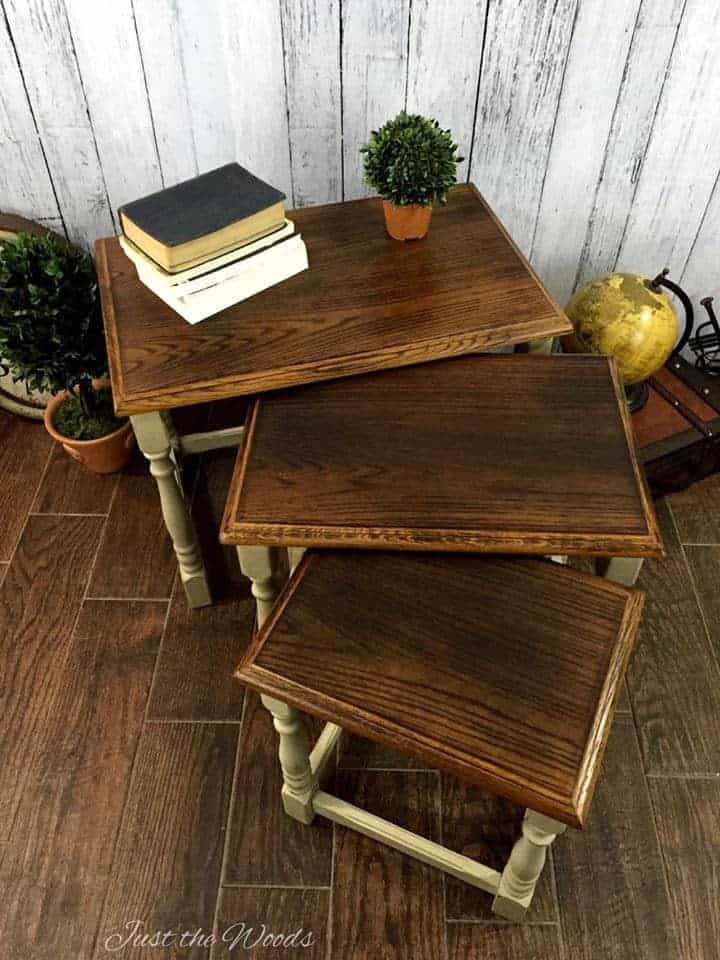 how to wood burn furniture, stacking tables, nesting tables, wood stackable tables