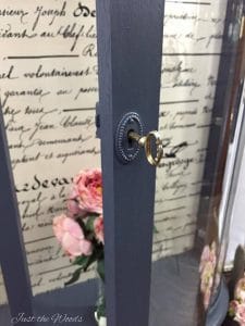 painted curio cabinet, curio makeover, painted furniture, bow front, decoupage