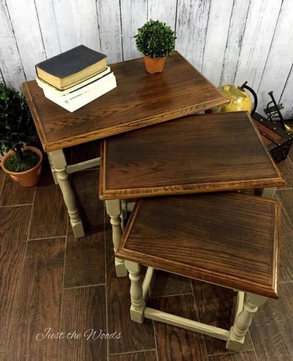 The Most Unique Way to Make Over Oak Stacking Tables