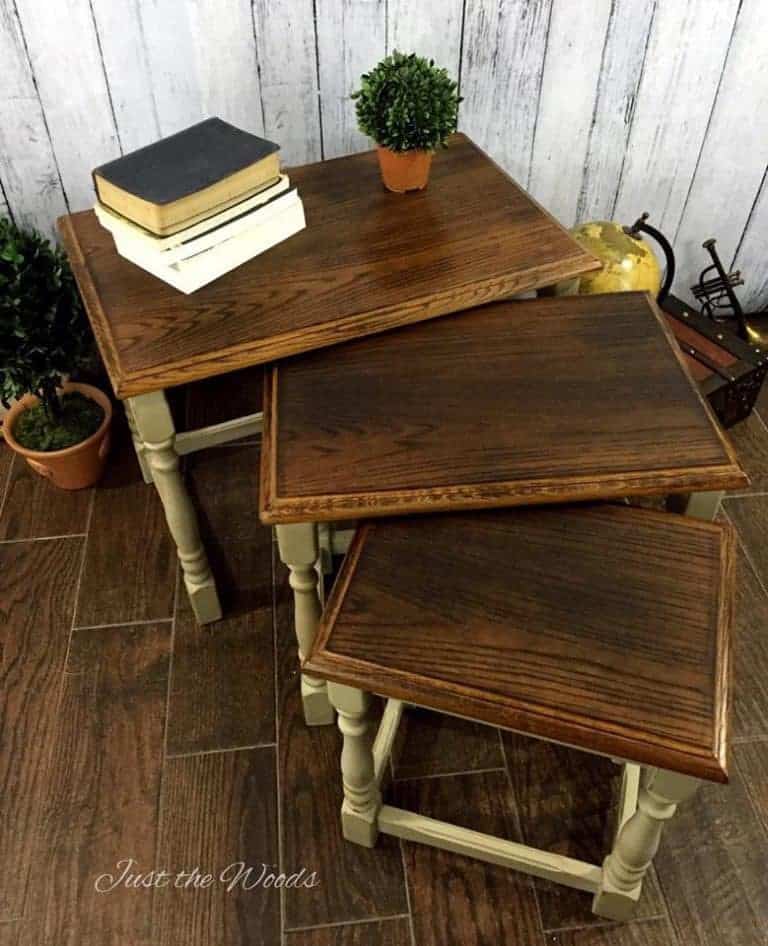 The Most Unique Way to Make Over Oak Stacking Tables