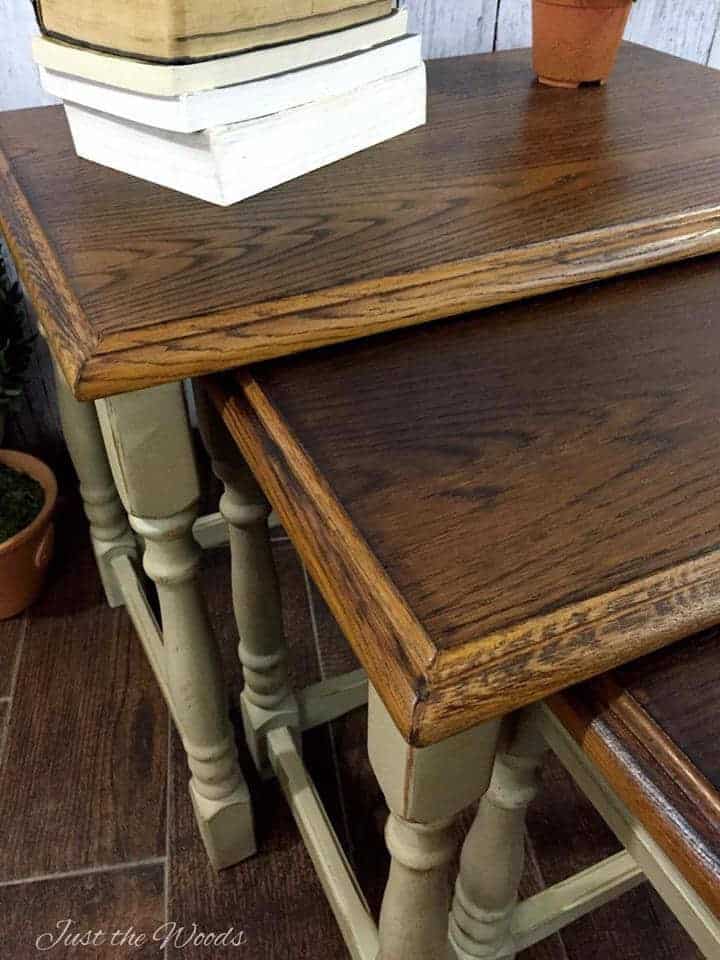 Fireside Tables, wood grain, nesting tables, burned tables, painted tables