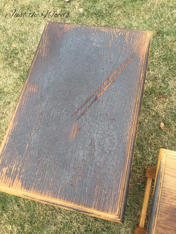 wood burning, wood burned tables, charred wood, nesting tables