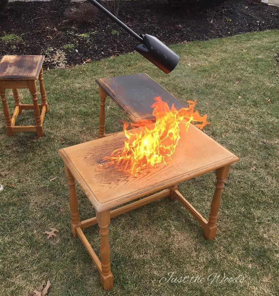 Wood Burning Tables, wood burning, wood grain, flame, blowtorch, wood nesting tables